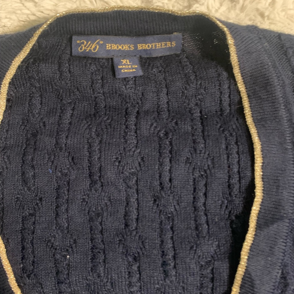 Brooks Brothers Navy Cardigan with Gold Trim